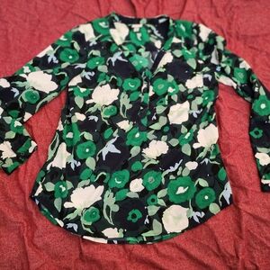 Merona Green and Black 3/4 Sleeve Button Shirt